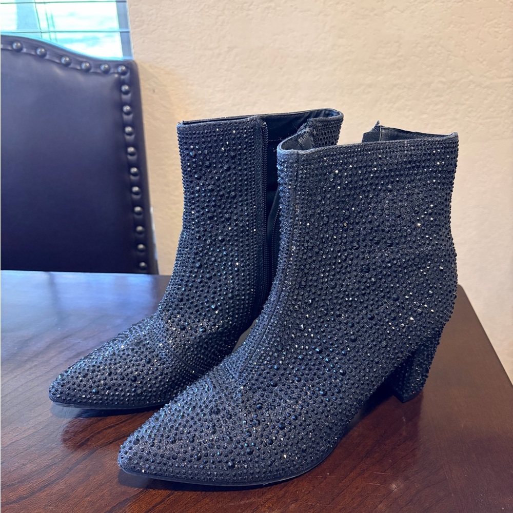 Embellished Black Ankle Boots with Block Heel